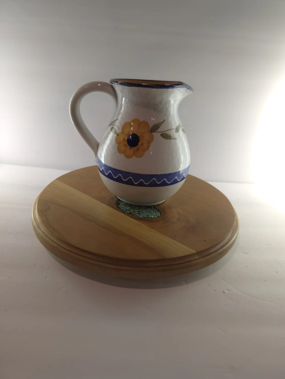 Hand-Painted Blue Floral Ceramic Pitcher